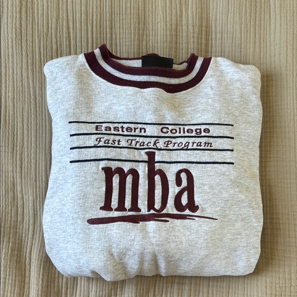 'MBA' Heather Gray and Burgundy Crewneck Sweater
